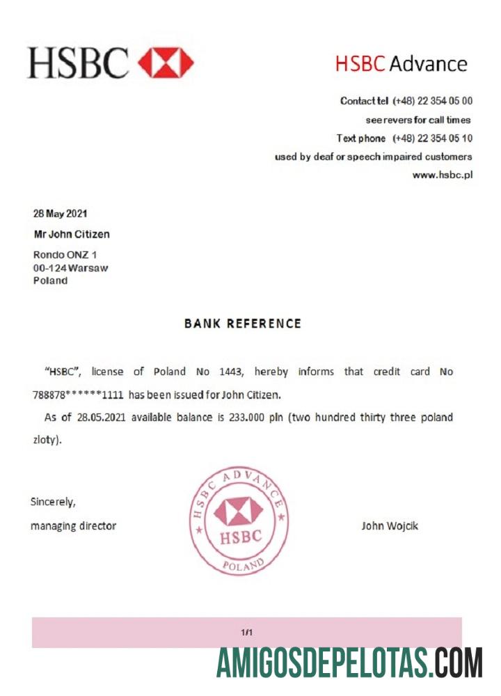 Referência Antecipada do HSBC da Polônia modelo